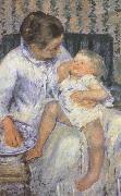 Mary Cassatt Mother about to wash her sleepy child France oil painting artist